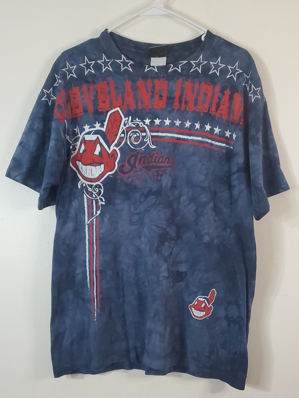 Vintage Liquid Blue Navy Tie-Dye Cleveland Indians Graphic Tee Mens Large MLB